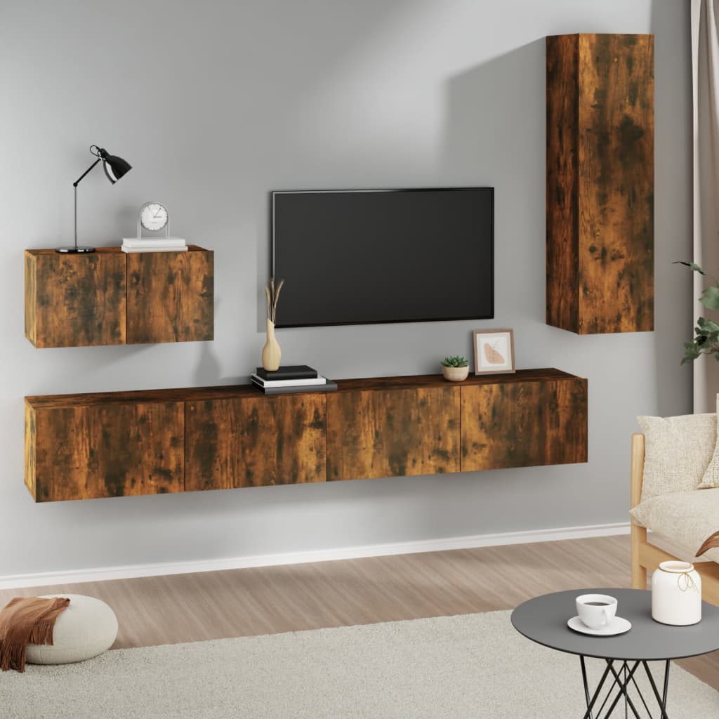 4 Piece TV Cabinet Set Smoked Oak Engineered Wood - Casper Homes