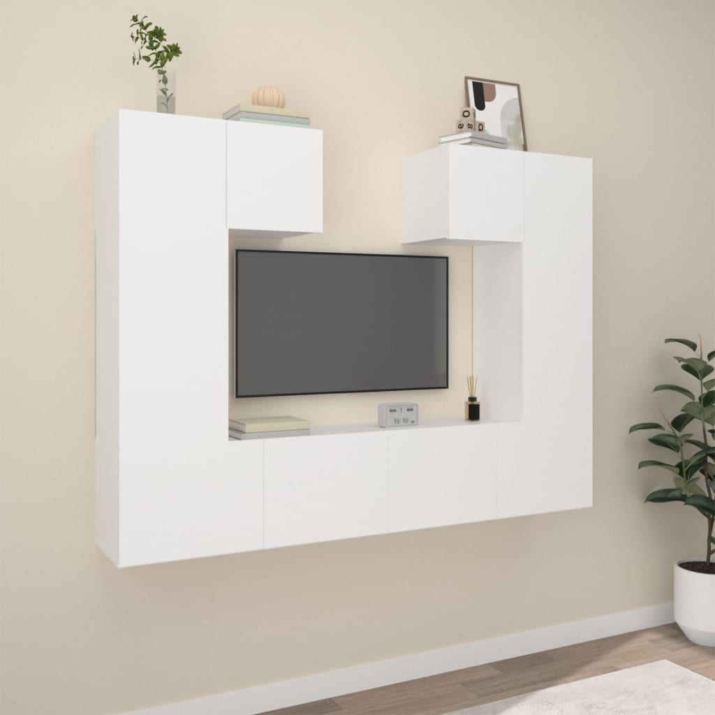 6 Piece TV Cabinet Set White Engineered Wood - Merkel Designers