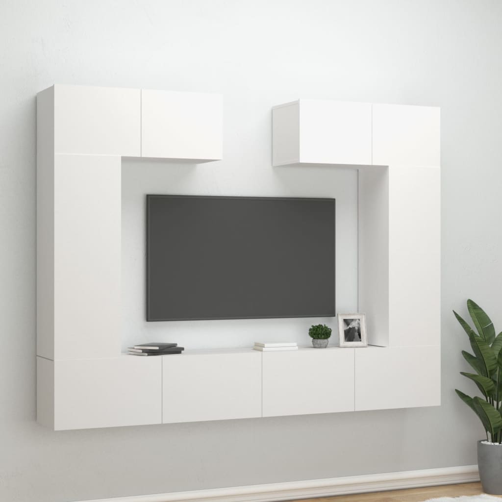 6 Piece TV Cabinet Set White Engineered Wood - The Home Maker