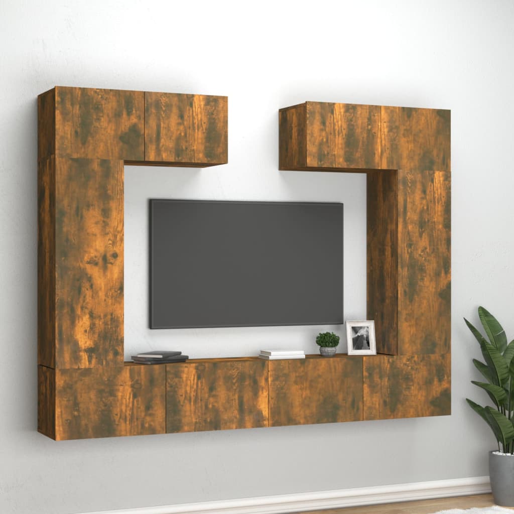 6 Piece TV Cabinet Set Smoked Oak Engineered Wood - Casper Homes