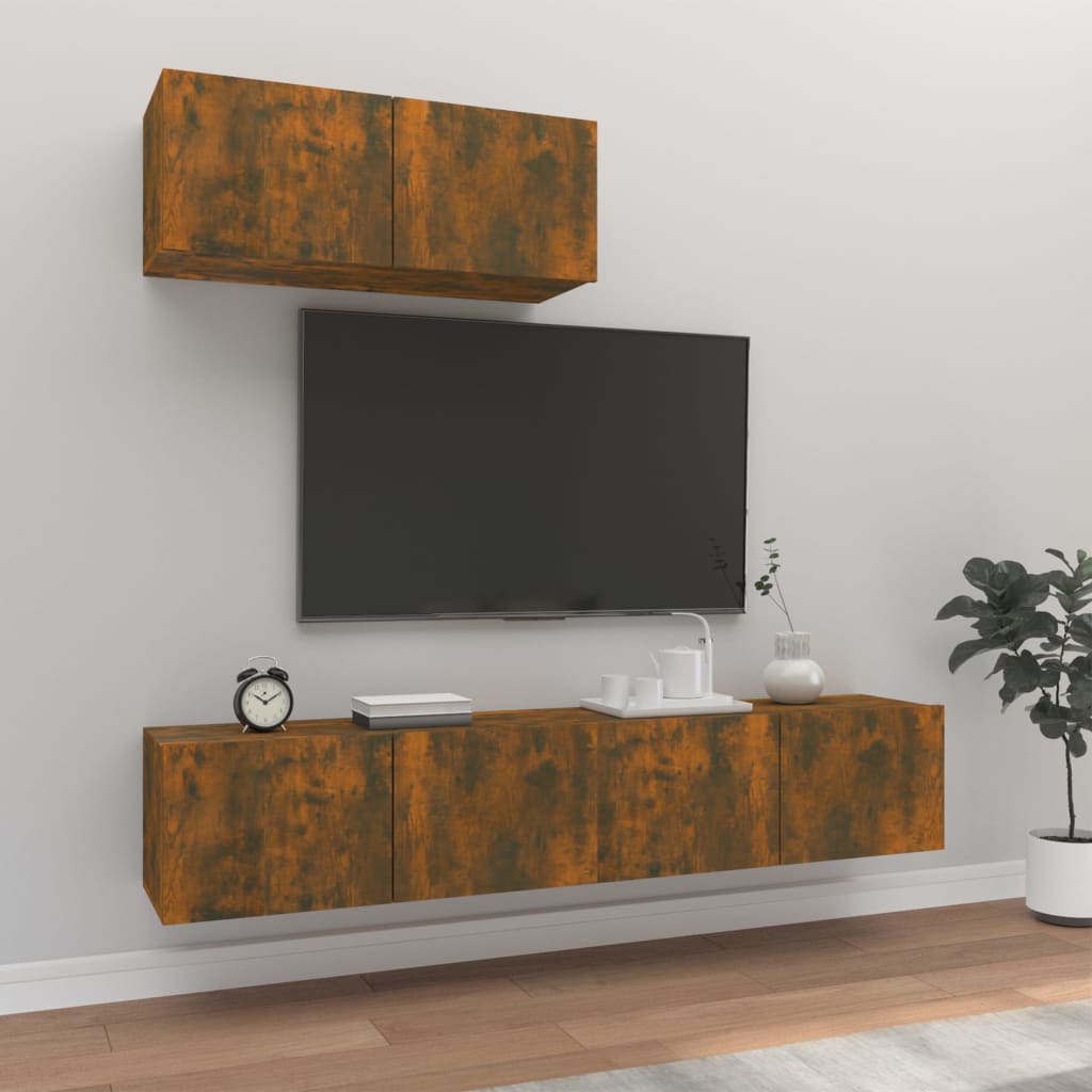 3 Piece TV Cabinet Set Smoked Oak Engineered Wood - Merlin Deals