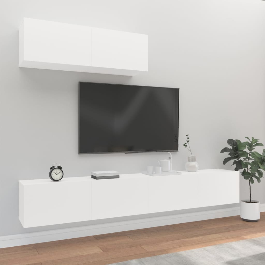 3 Piece TV Cabinet Set White Engineered Wood - Style and Chic