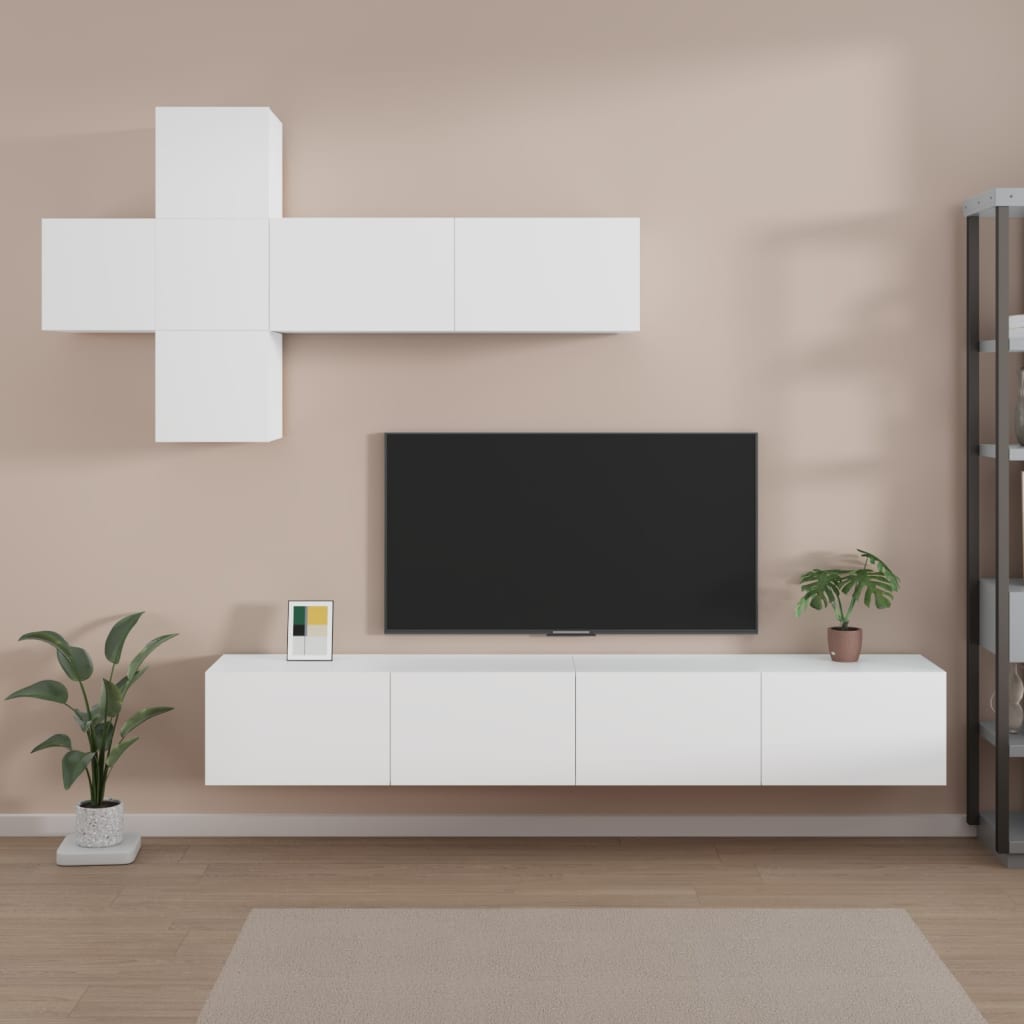 7 Piece TV Cabinet Set White Engineered Wood - Merkel Designers