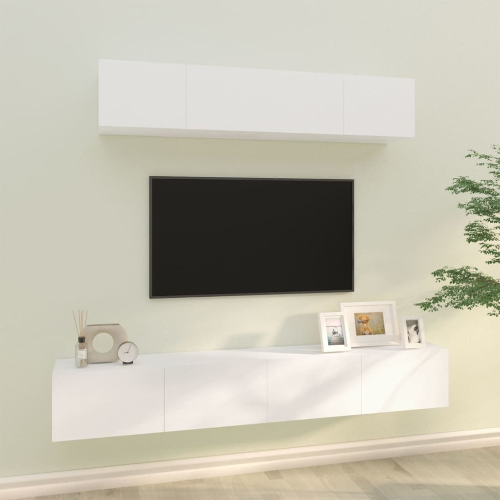4 Piece TV Cabinet Set White Engineered Wood - Merlin Deals