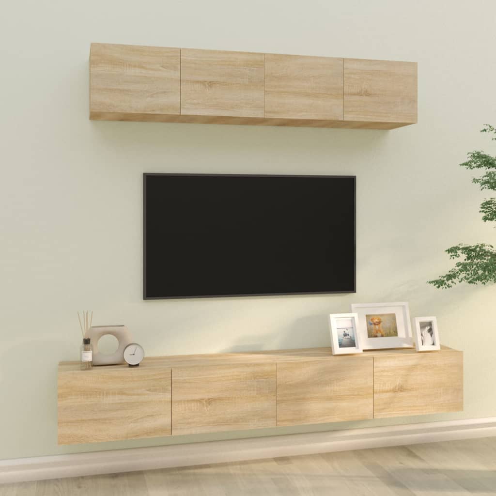 4 Piece TV Cabinet Set Sonoma Oak Engineered Wood - R and M Furniture