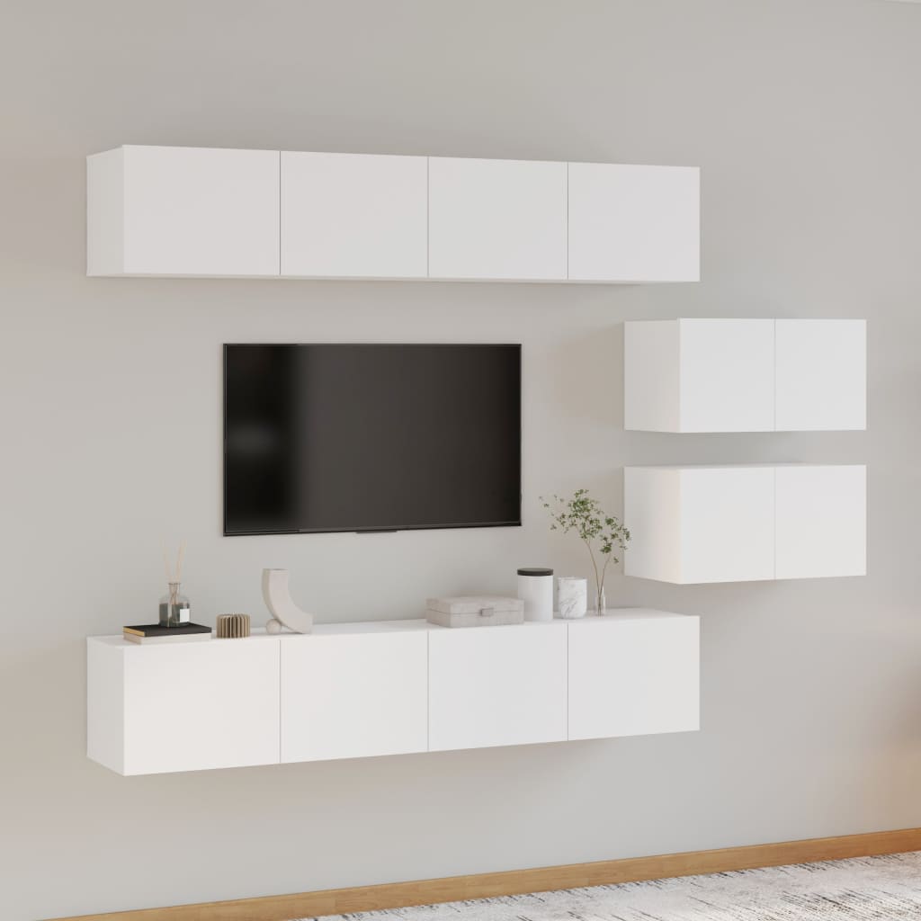 4 Piece TV Cabinet Set White Engineered Wood - Merkel Designers