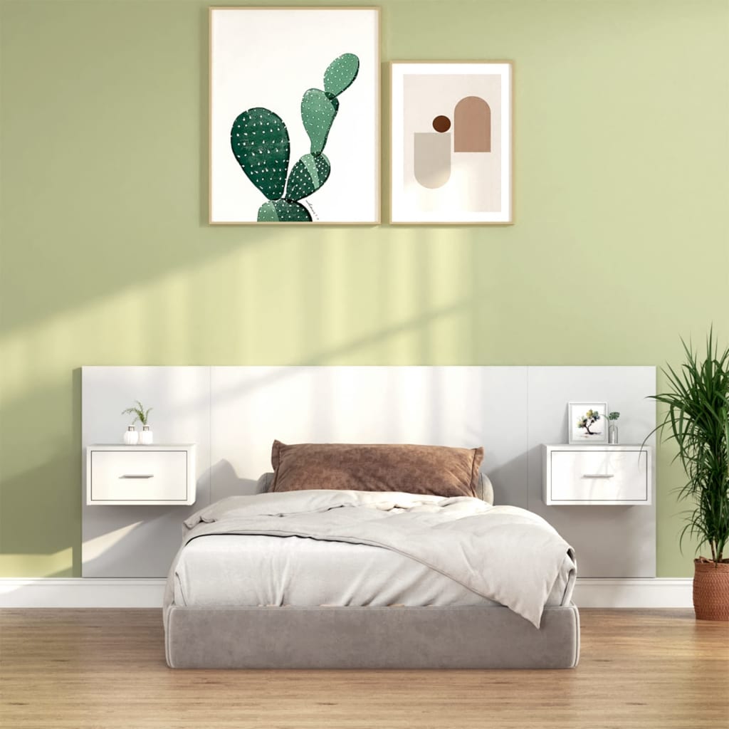 Bed Headboard with Cabinets White Engineered Wood - Sid & Sam