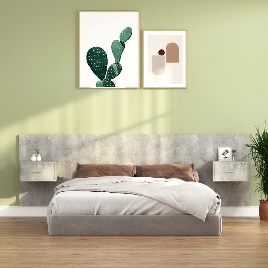 Bed Headboard with Cabinets Concrete Grey Engineered Wood - Decor Base