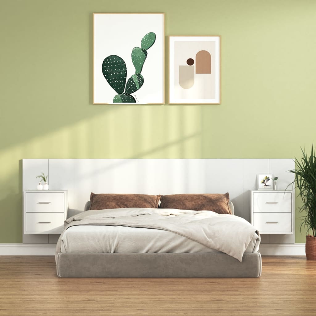 Bed Headboard with Cabinets White Engineered Wood - The Home Maker
