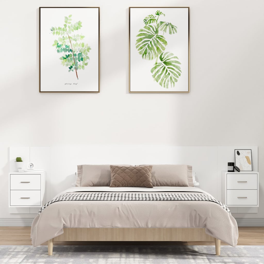 Bed Headboard with Cabinets White Engineered Wood - All Things Good