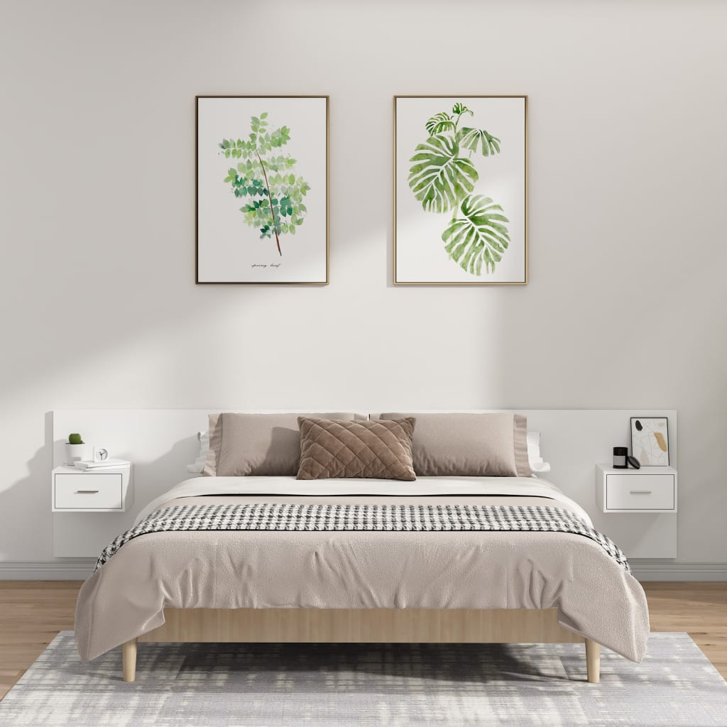Bed Headboard with Cabinets White Engineered Wood - Sid & Sam
