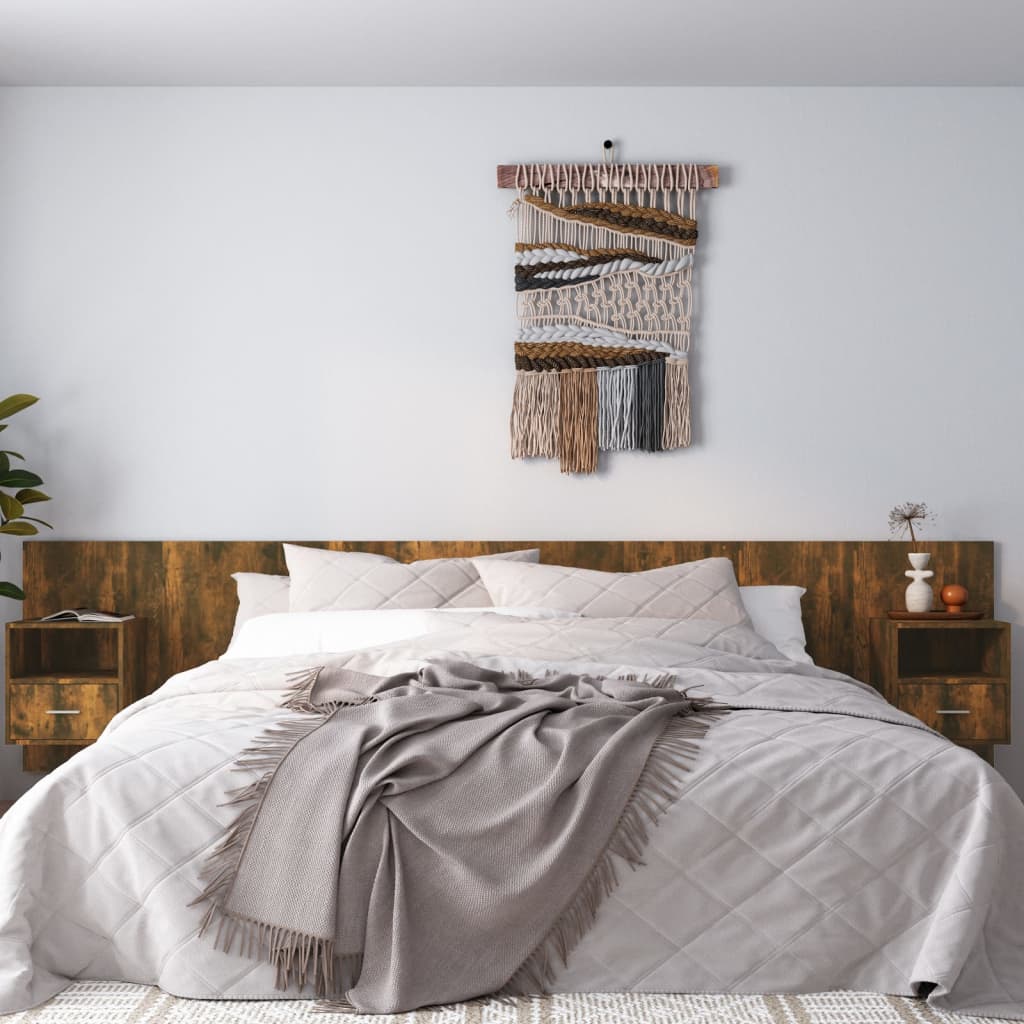 Bed Headboard with Cabinets Smoked Oak Engineered Wood - The Home Maker
