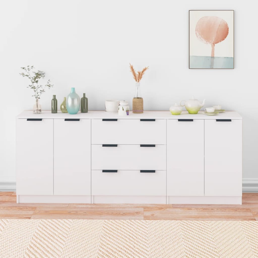 3 Piece Sideboards White Engineered Wood - Merlin Deals