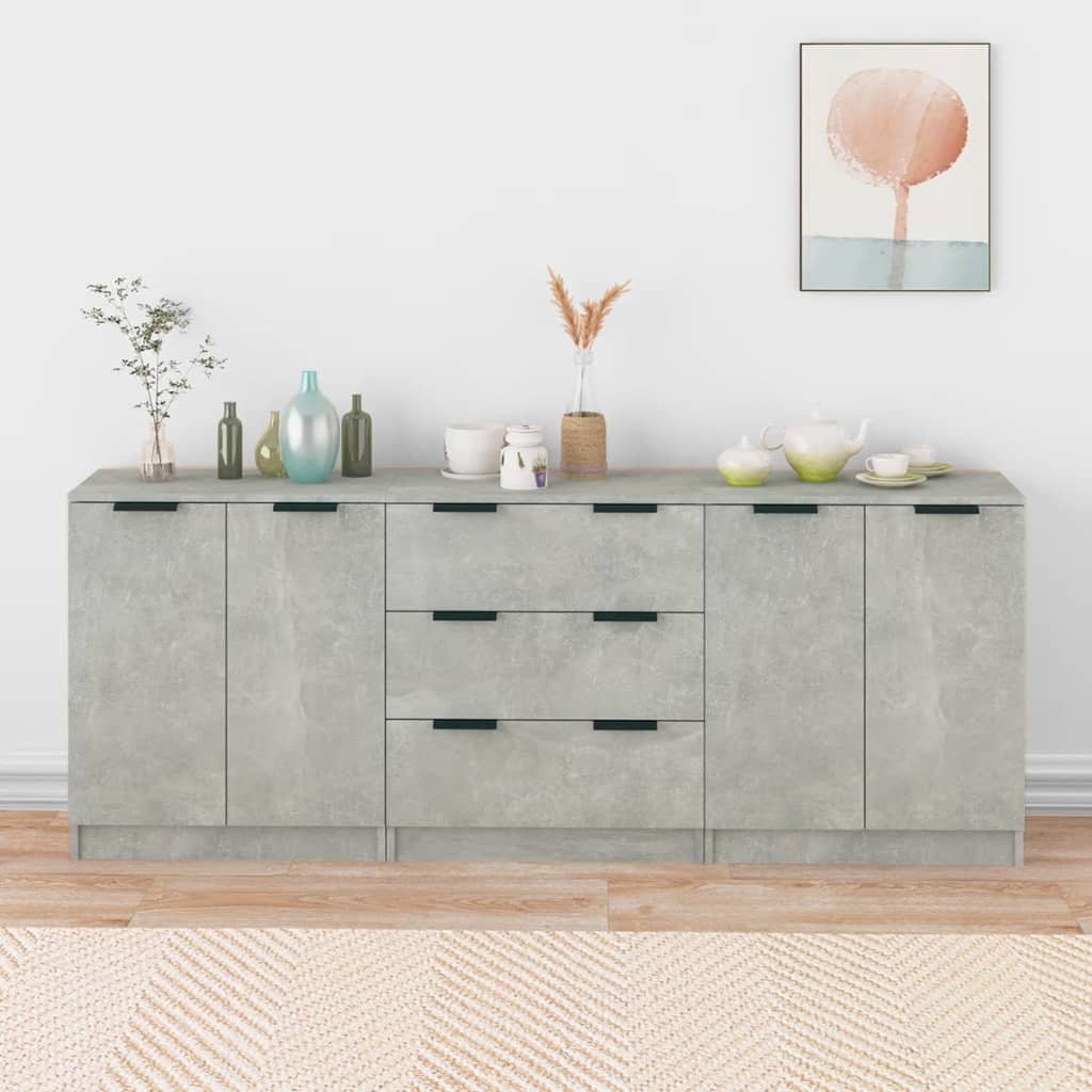 3 Piece Sideboards Concrete Grey Engineered Wood - Brittle & Co