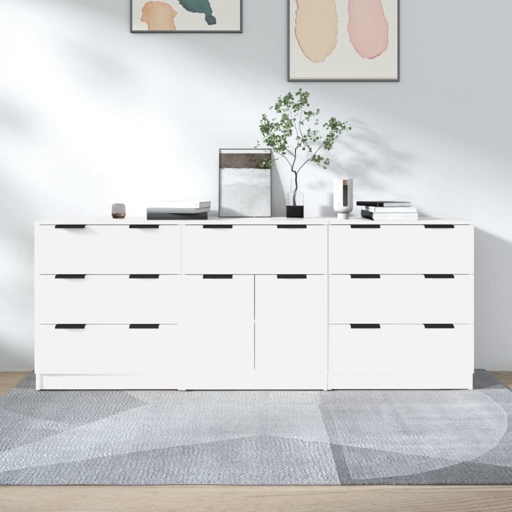 3 Piece Sideboards White Engineered Wood - Merlin Deals