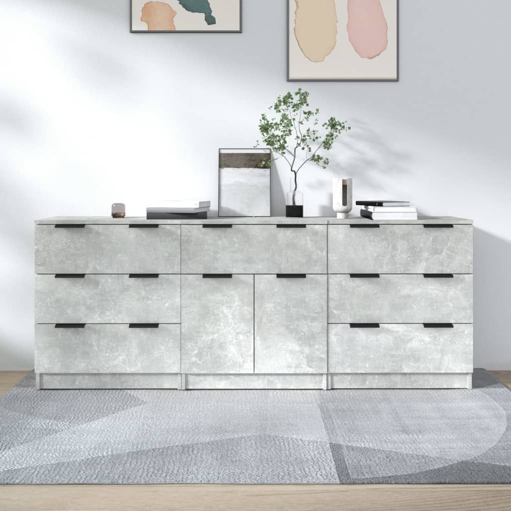 3 Piece Sideboards Concrete Grey Engineered Wood - Casper Homes