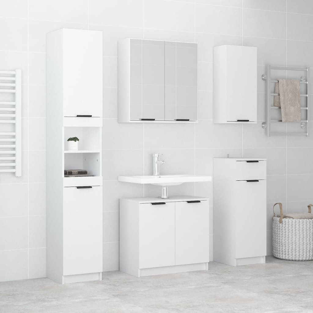 5 Piece Bathroom Cabinet Set White Engineered Wood - Merkel Designers