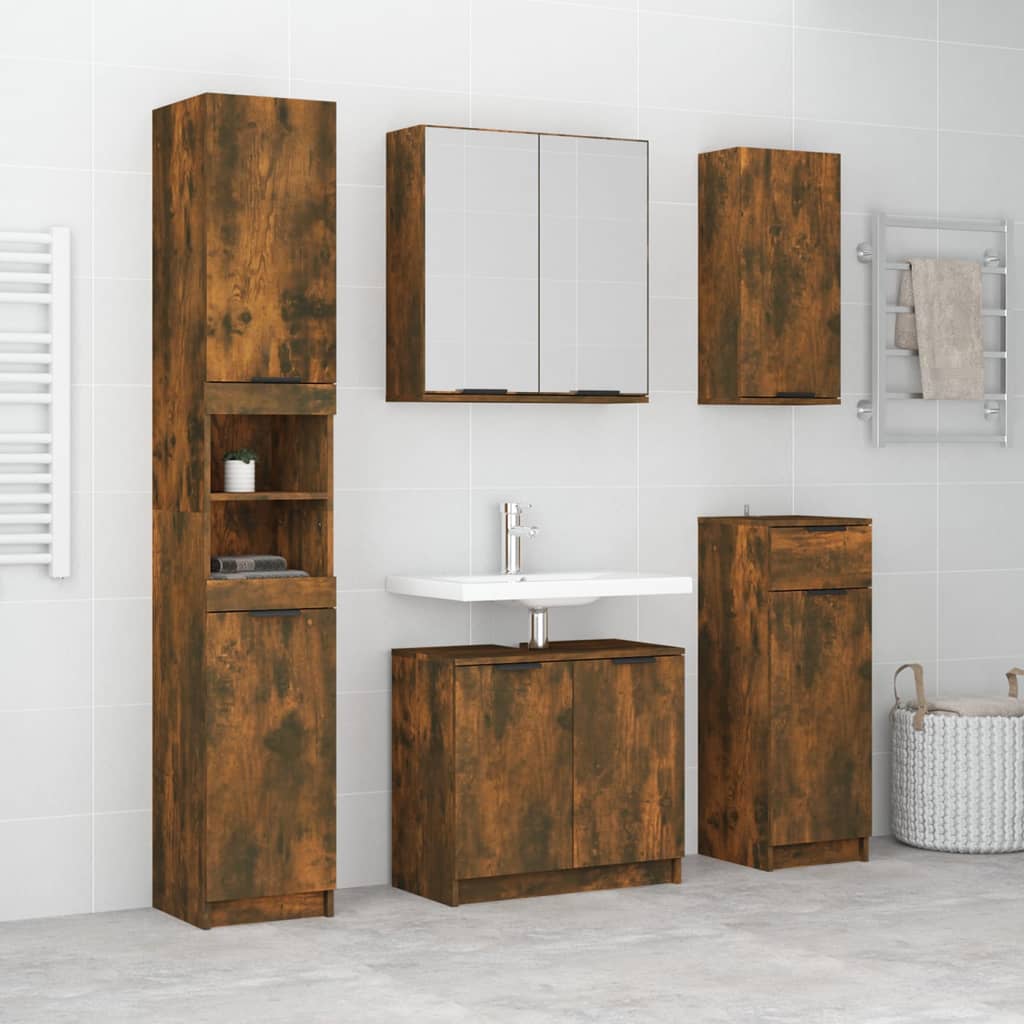 5 Piece Bathroom Cabinet Set Smoked Oak Engineered Wood - Direct Imports