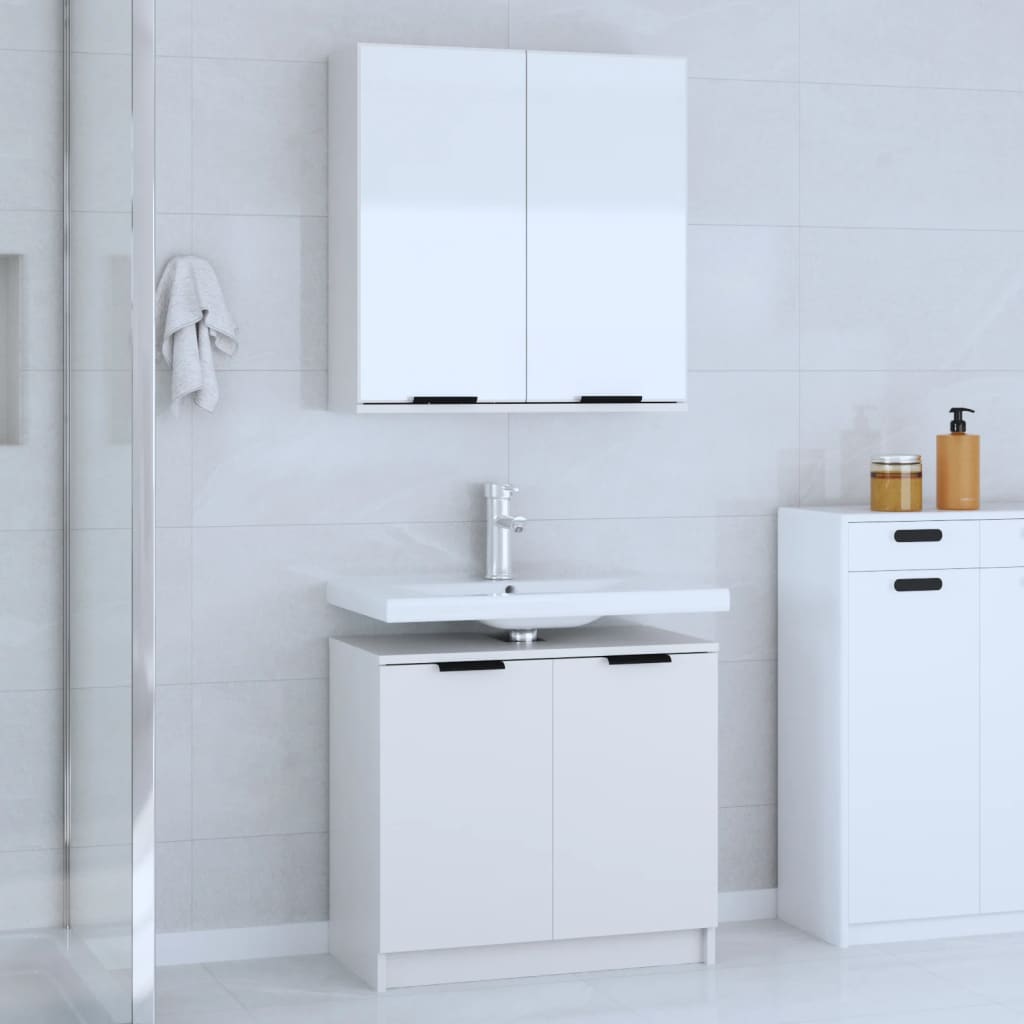 2 Piece Bathroom Cabinet Set White Engineered Wood - Unbeatable Bargains