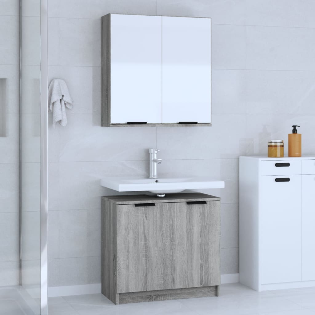 2 Piece Bathroom Cabinet Set Grey Sonoma Engineered Wood - Tyrell & Tyrell