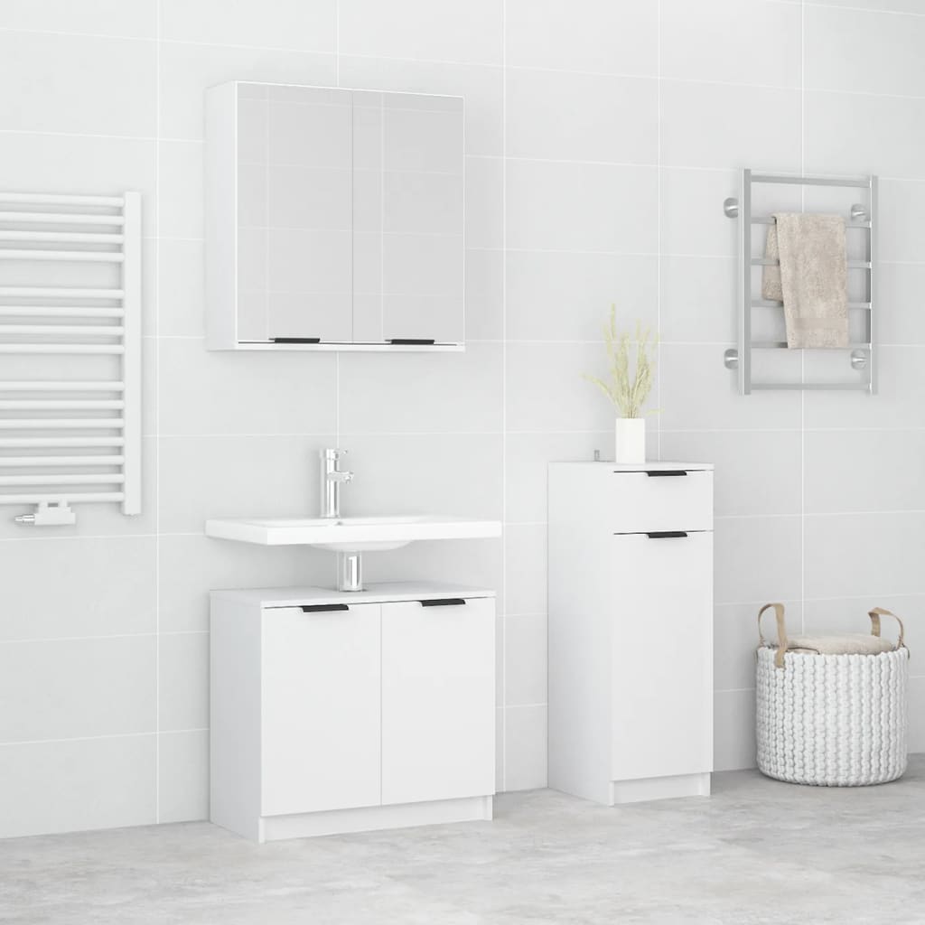3 Piece Bathroom Cabinet Set White Engineered Wood - Casper Homes