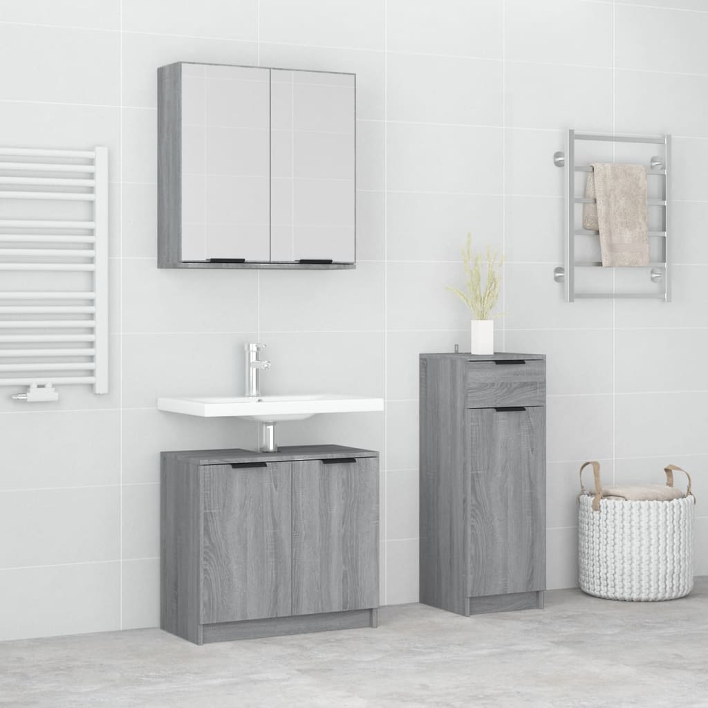 3 Piece Bathroom Cabinet Set Grey Sonoma Engineered Wood - Direct Imports