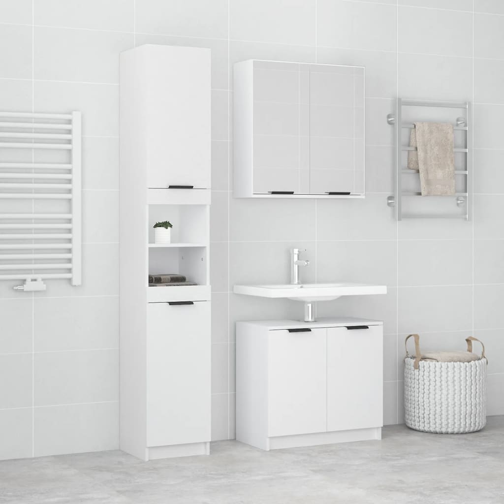 3 Piece Bathroom Cabinet Set White Engineered Wood - All Things Good
