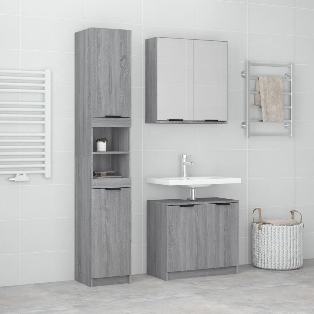 3 Piece Bathroom Cabinet Set Grey Sonoma Engineered Wood - Style and Chic