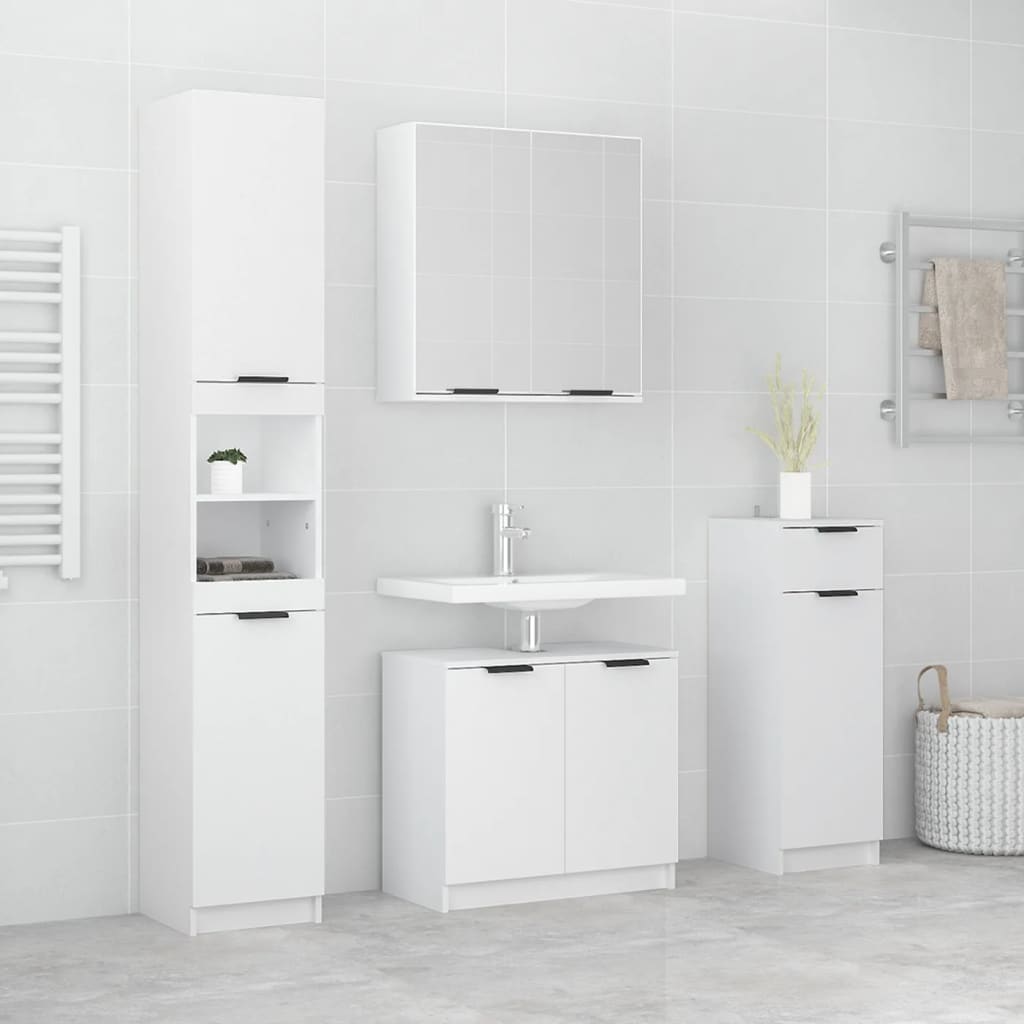 4 Piece Bathroom Cabinet Set White Engineered Wood - Merkel Designers