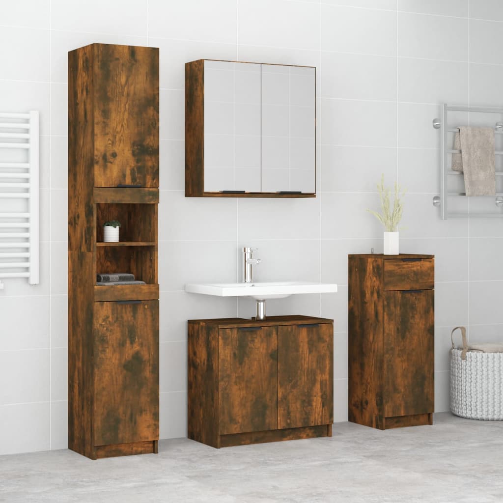 4 Piece Bathroom Cabinet Set Smoked Oak Engineered Wood - Casper Homes