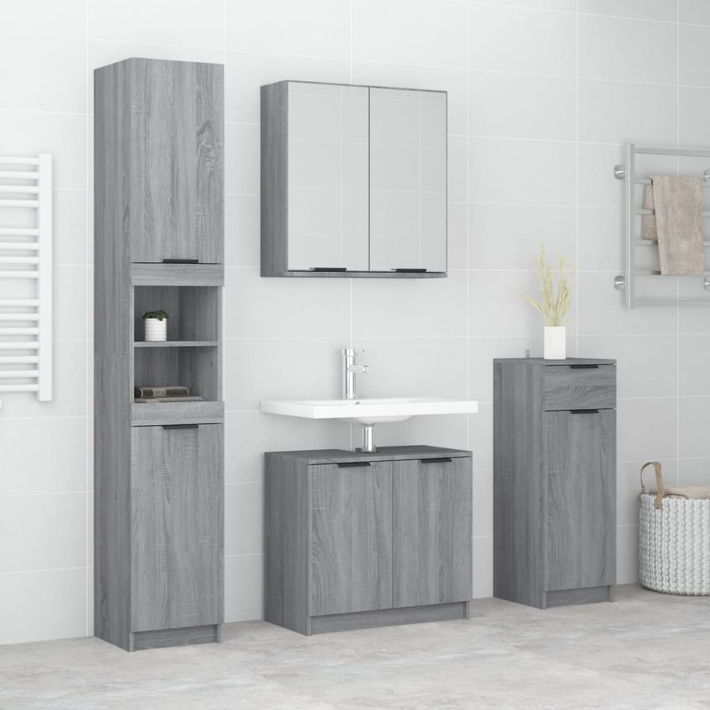 4 Piece Bathroom Cabinet Set Grey Sonoma Engineered Wood - Merkel Designers