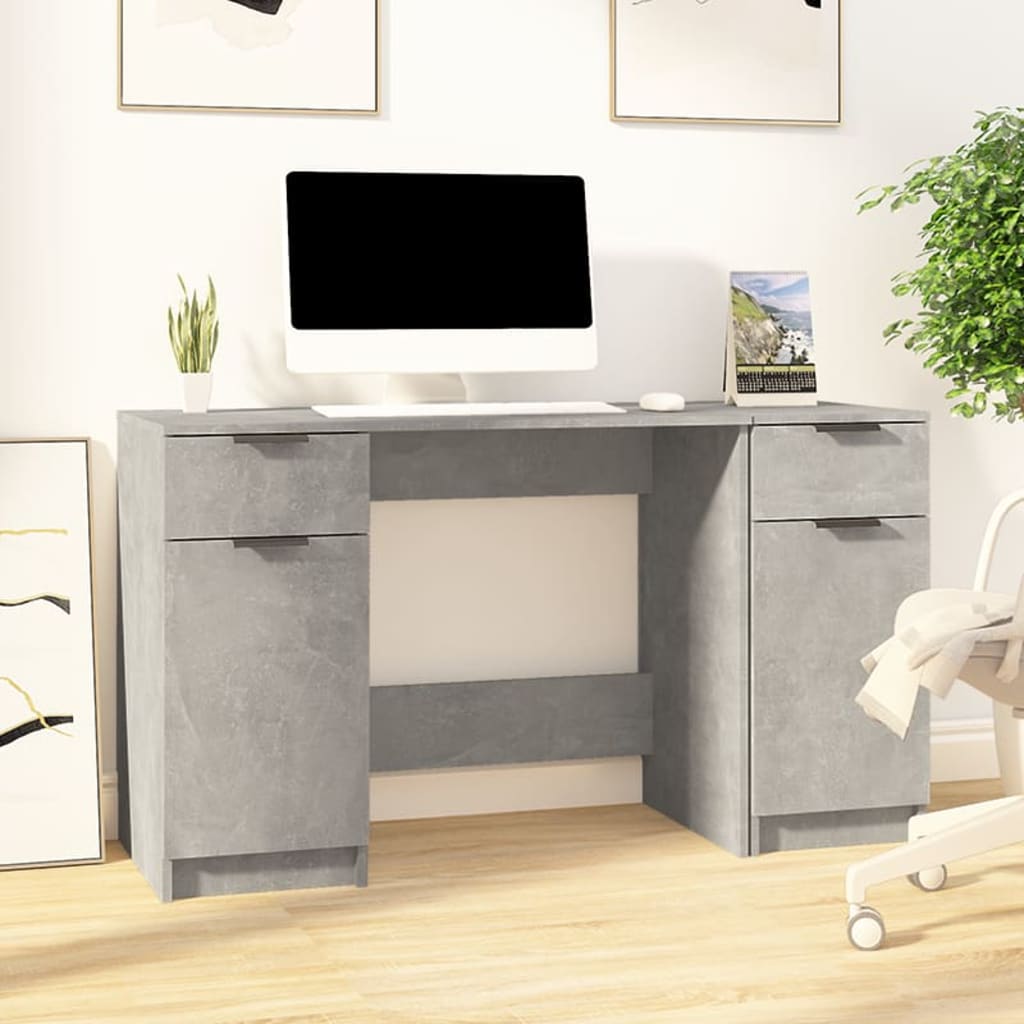 Desk with Side Cabinet Concrete Grey Engineered Wood - Style and Chic