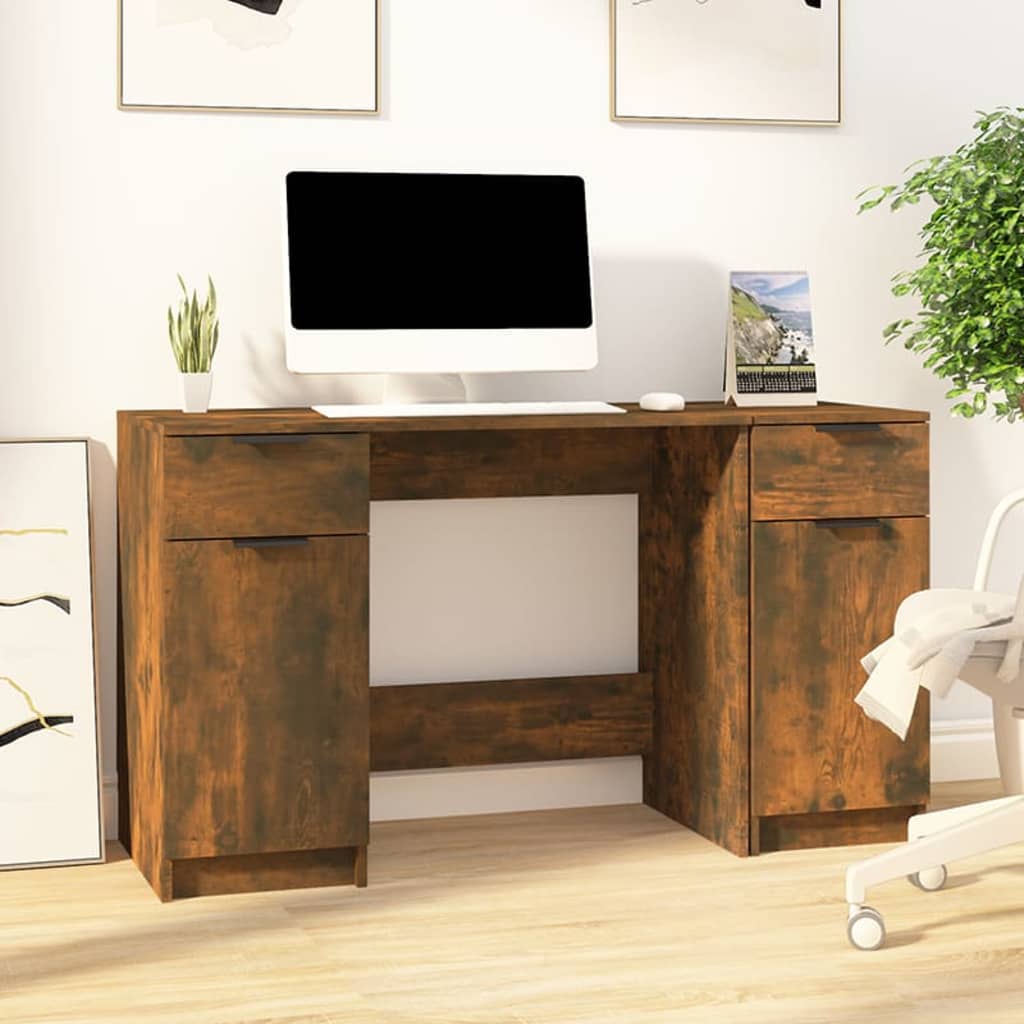 Desk with Side Cabinet Smoked Oak Engineered Wood - Style and Chic