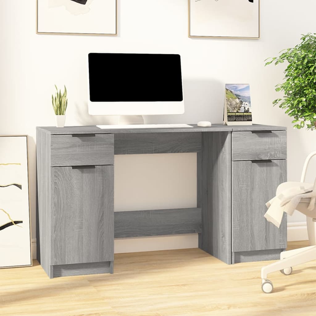 Desk with Side Cabinet Grey Sonoma Engineered Wood - Decor Base