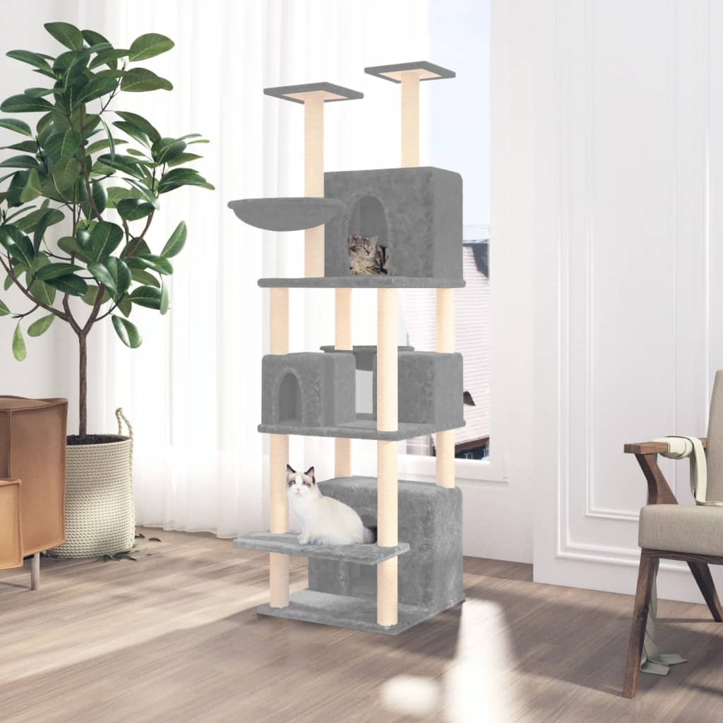 Cat Tree with Sisal Scratching Posts Light Grey 180 cm - Sid & Sam