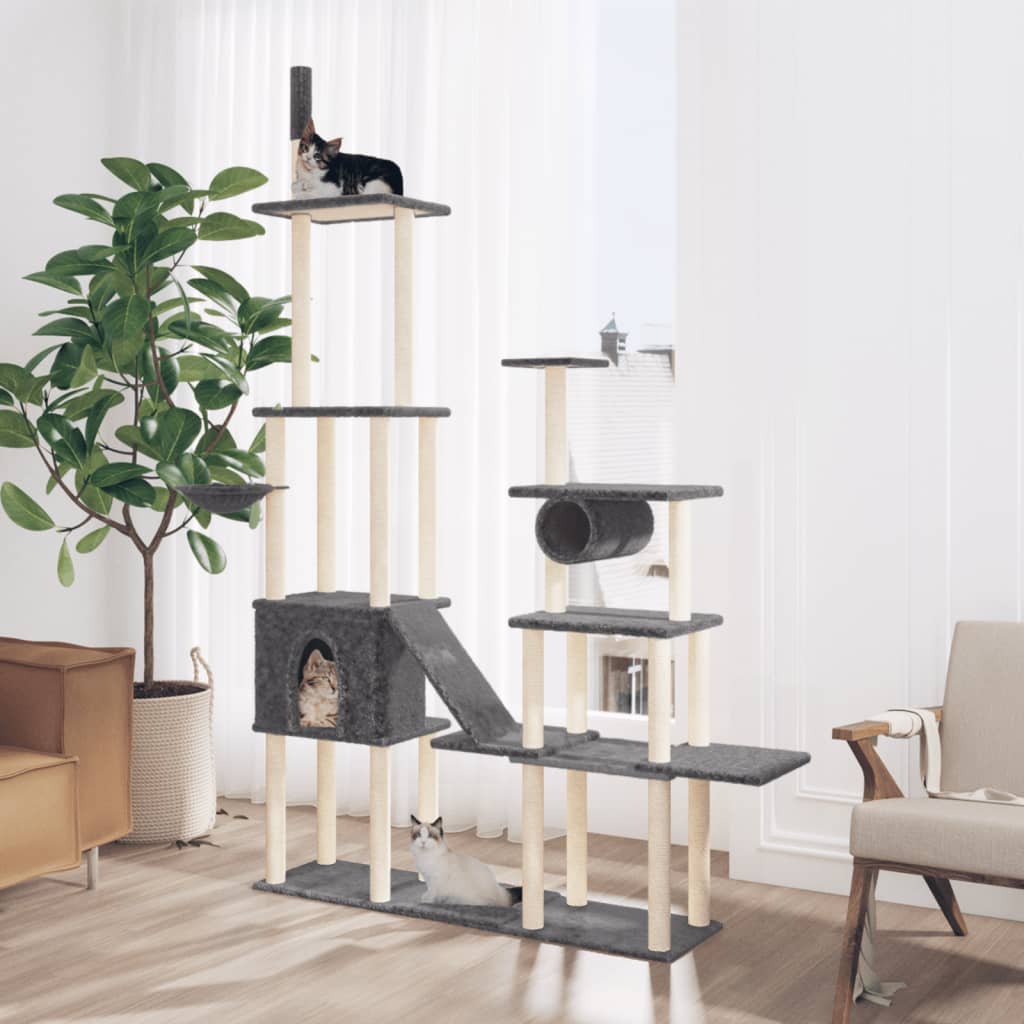Cat Tree with Sisal Scratching Posts Dark Grey 279 cm - Sid & Sam