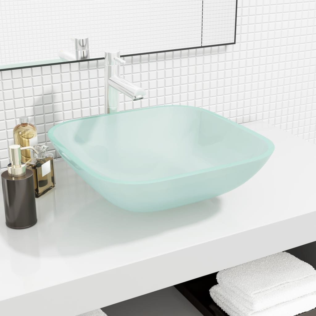 Basin Glass 42x42x14 cm Frosted - The Home Maker