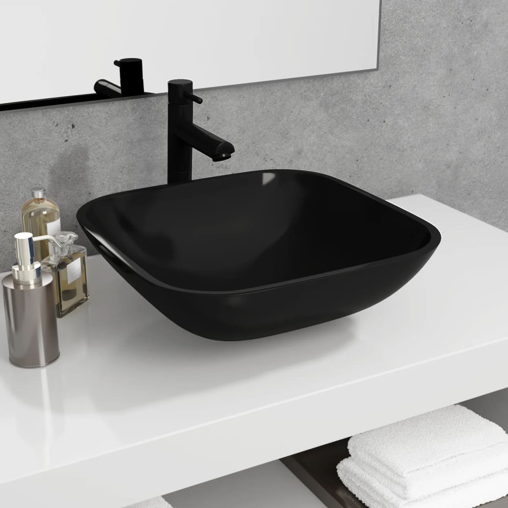 Basin Glass 42x42x14 cm Black - Sid & Sam