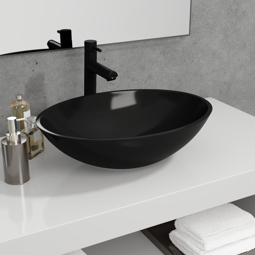 Basin Glass 50x37x14 cm Black - The Home Maker