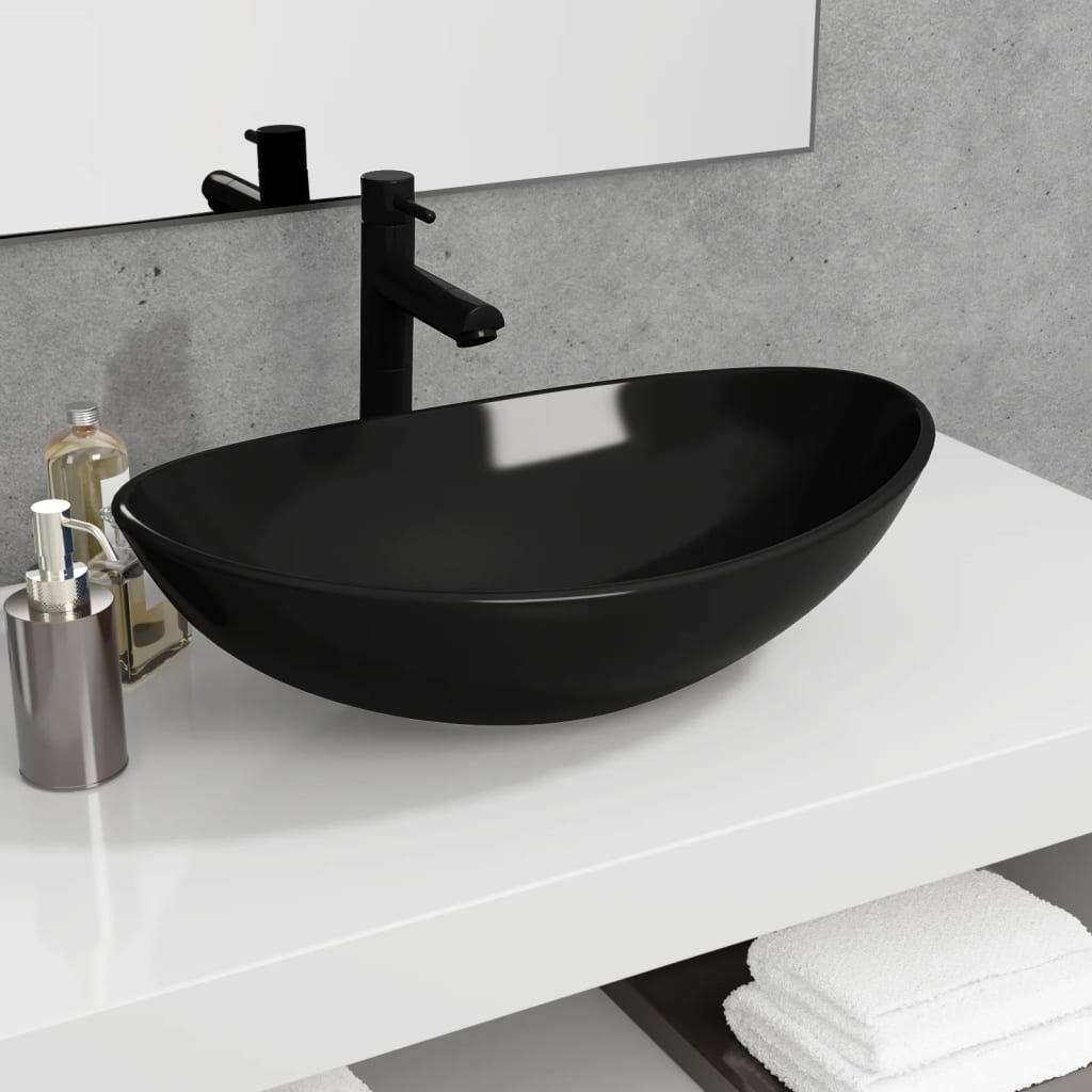 Basin Tempered Glass 54.5x35x15.5 cm Black - R and M Furniture