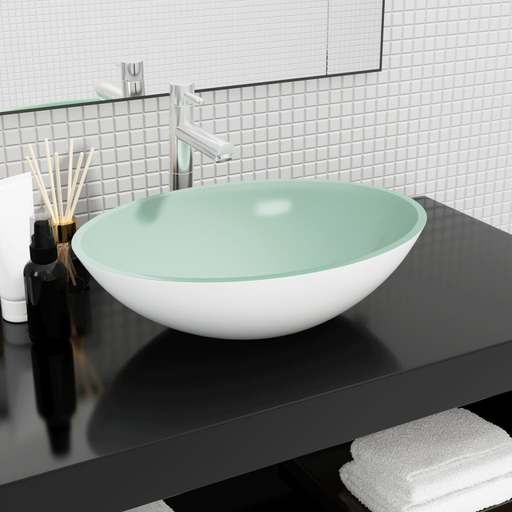 Basin Glass 50x37x14 cm White - Unbeatable Bargains