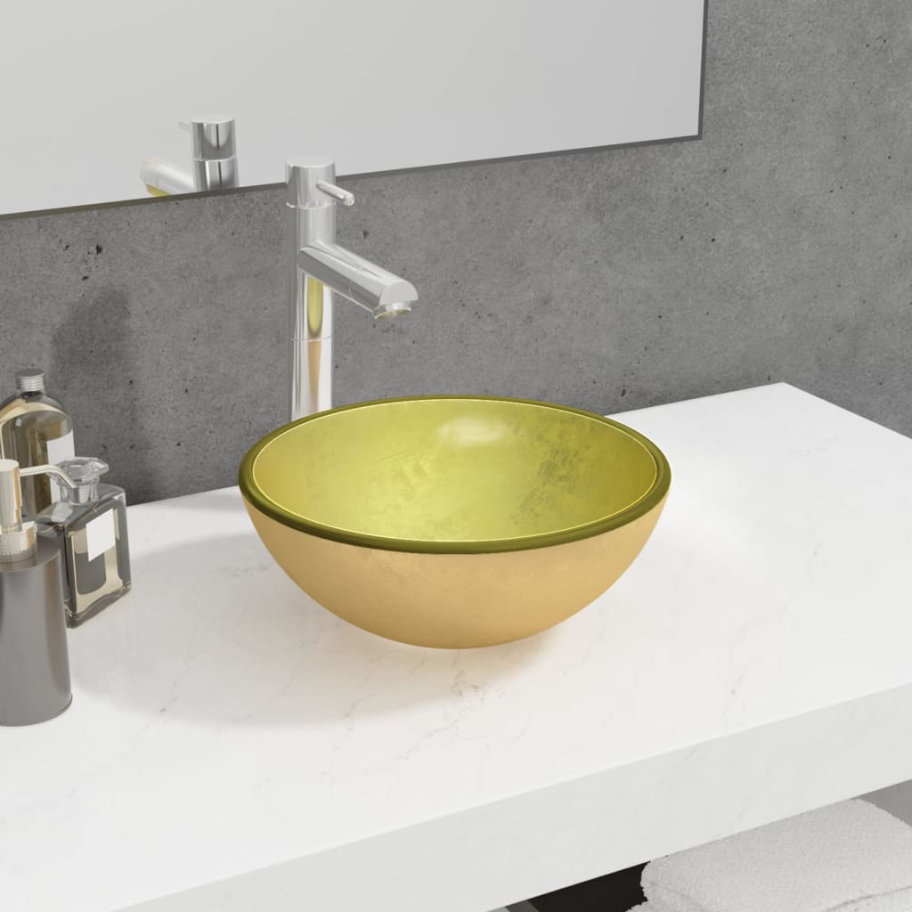 Basin Tempered Glass 30x12 cm Gold - Millennium Furniture