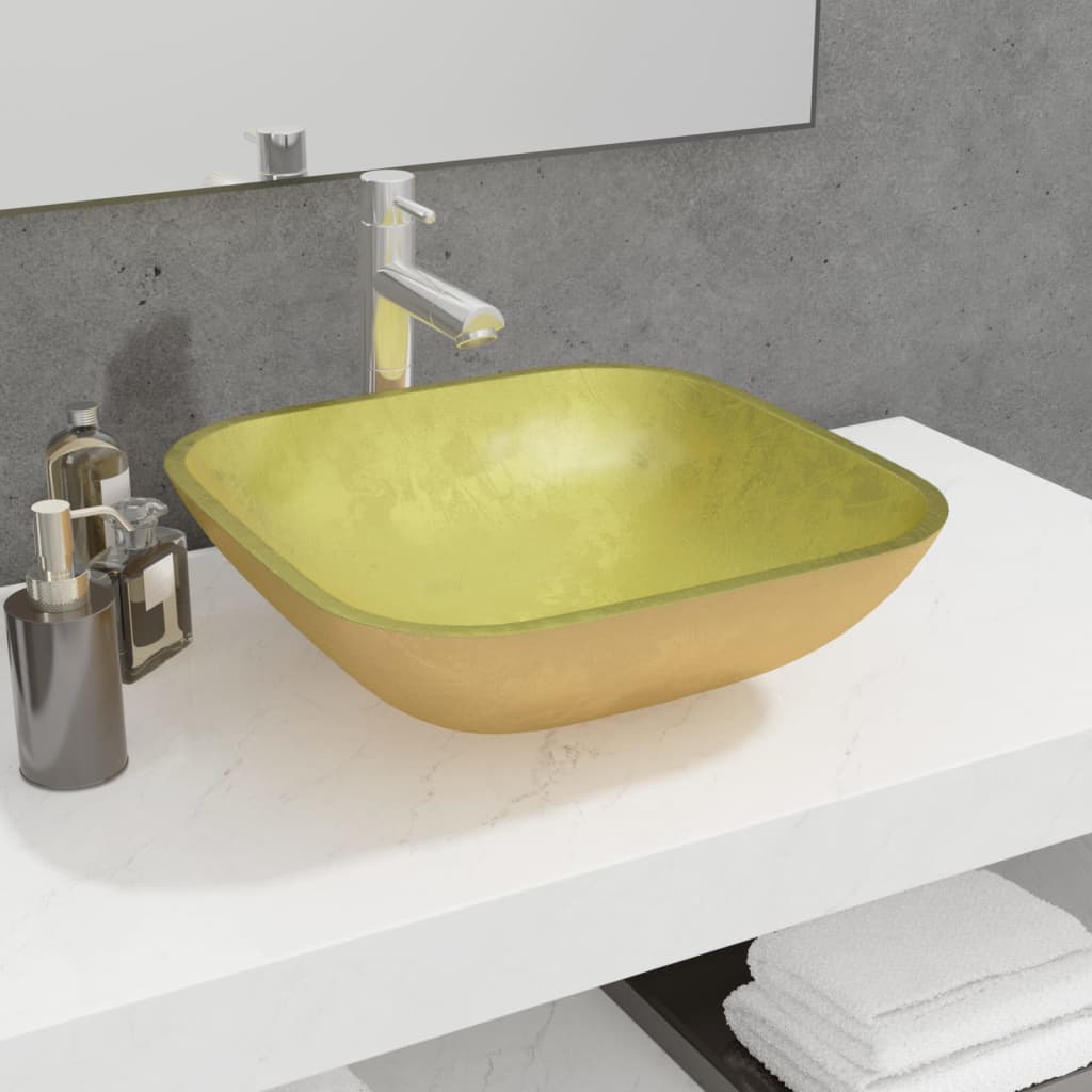 Basin Glass 42x42x14 cm Gold - Merkel Designers