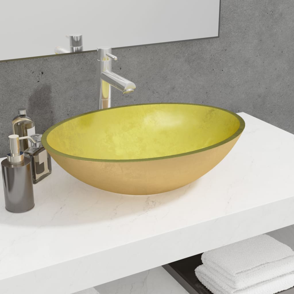 Basin Glass 50x37x14 cm Gold - Brittle & Co