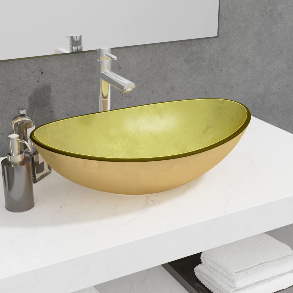 Basin Tempered Glass 54.5x35x15.5 cm Gold - Merkel Designers