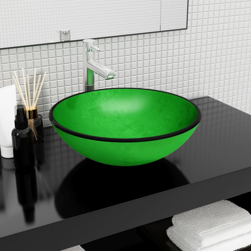 Basin Tempered Glass 42x14 cm Green - Casper Homes