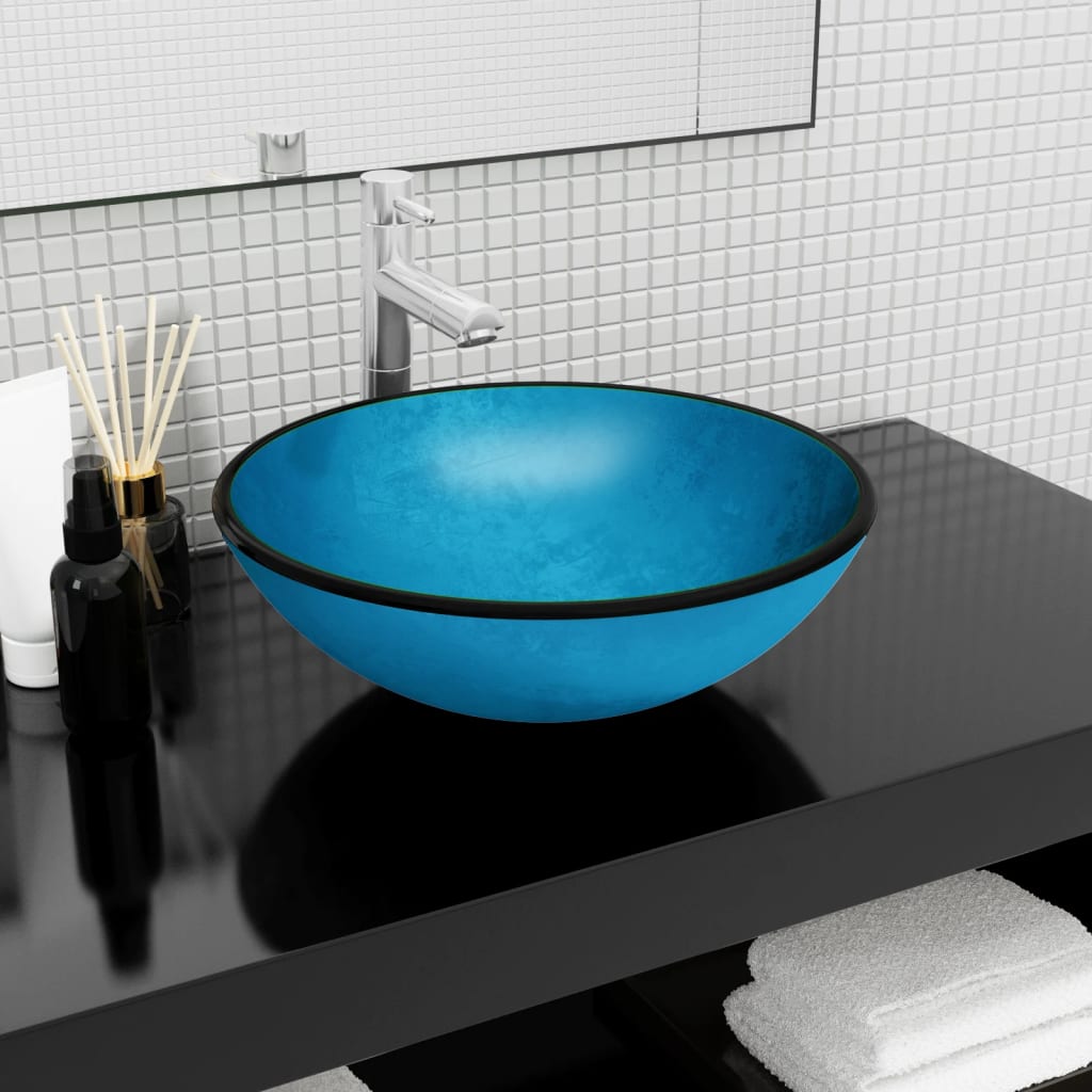 Basin Tempered Glass 42x14 cm Blue - Unbeatable Bargains