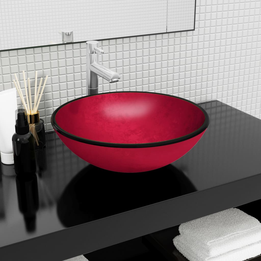 Basin Tempered Glass 42x14 cm Red - Style and Chic