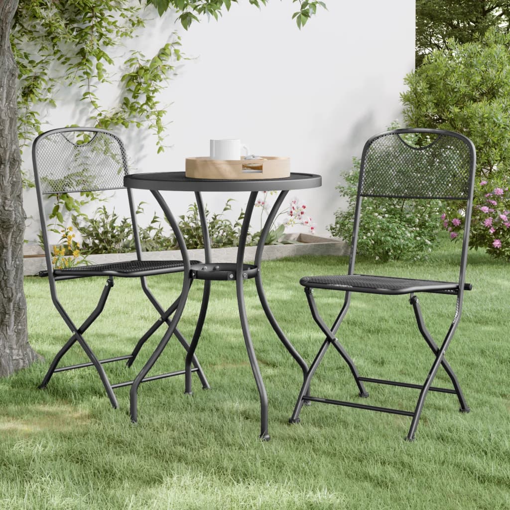 3 Piece Garden Dining Set Expanded Metal Mesh Anthracite - Brittle & Co
