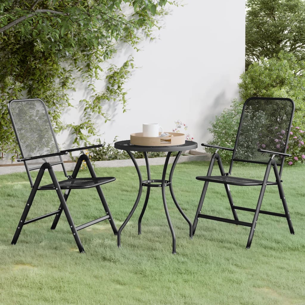 3 Piece Garden Dining Set Expanded Metal Mesh Anthracite - Discount Dealers